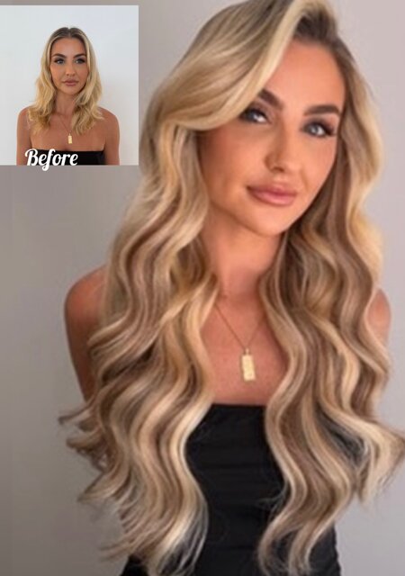 Blonde balayage hair extensions before and after transformation by Original Diva, Sydney