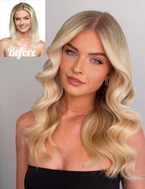 Hair extensions Gladesville — blonde before and after transformation by Original Diva, Sydney