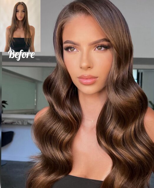 Hair extensions Mosman &mdash; brunette before and after transformation by Original Diva, Sydney