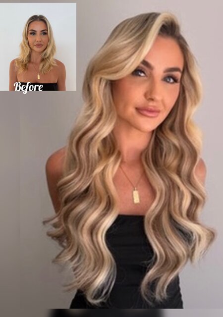 Hair extensions for fine hair — blonde volume before and after by Original Diva, Sydney