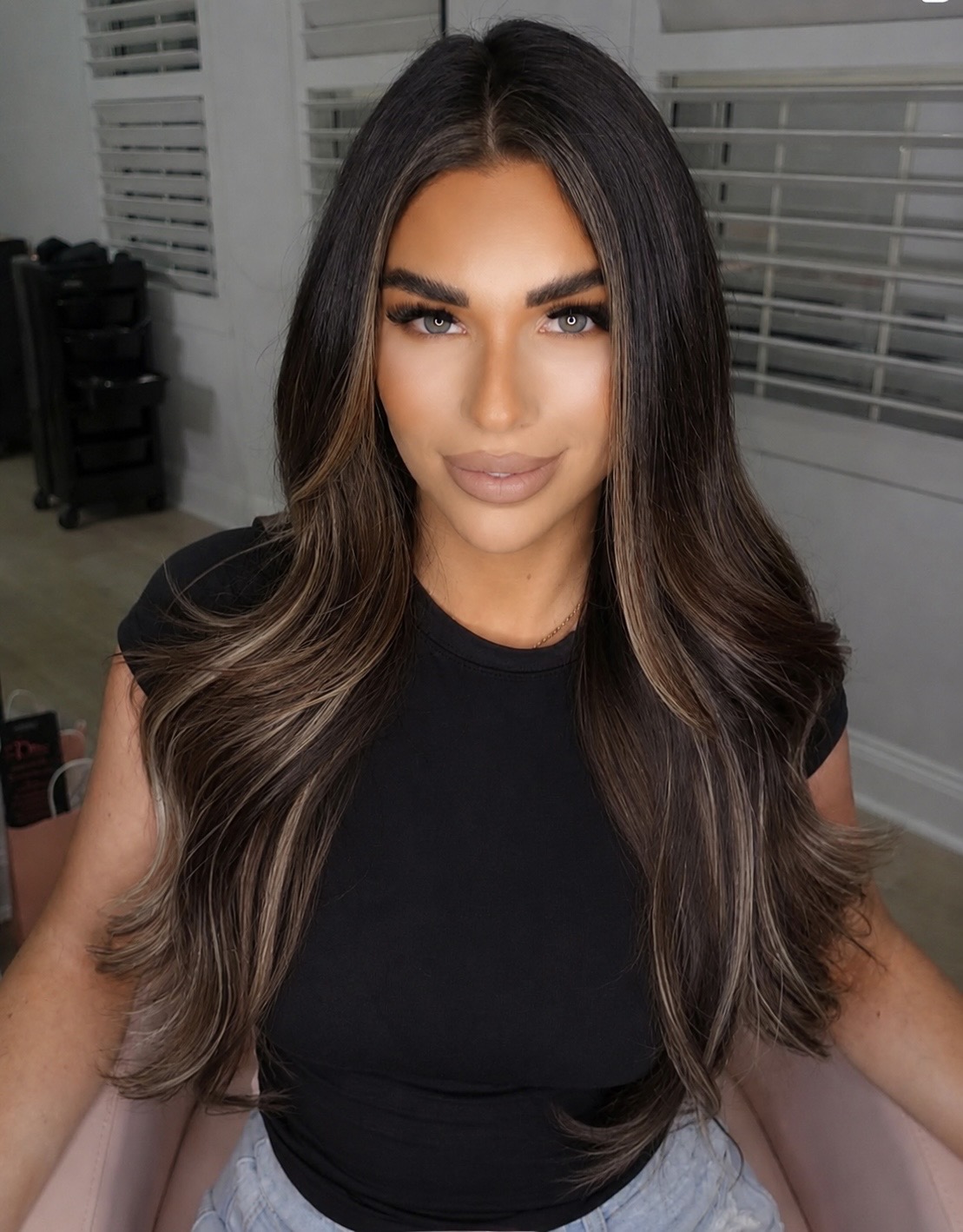 After hair extensions — long brunette balayage transformation by Original Diva, Hunters Hill Sydney